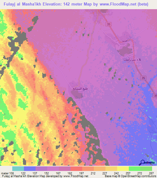 Fulayj al Masha'ikh,Oman Elevation Map