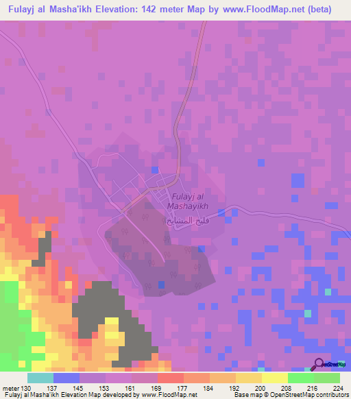 Fulayj al Masha'ikh,Oman Elevation Map