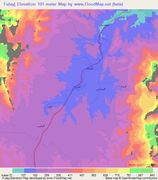 Fulayj,Oman Elevation Map