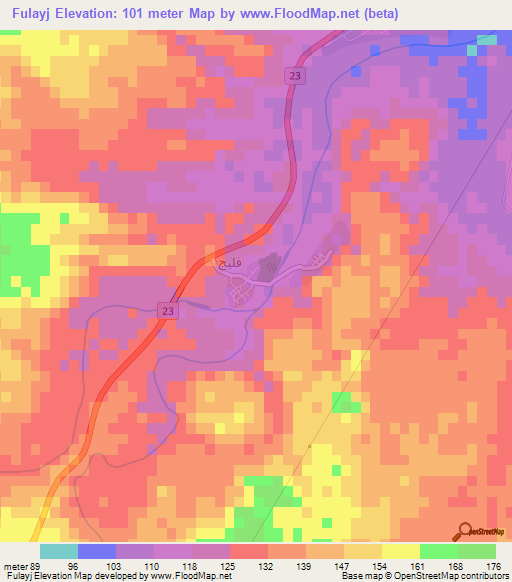 Fulayj,Oman Elevation Map