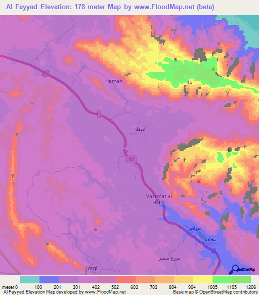 Al Fayyad,Oman Elevation Map