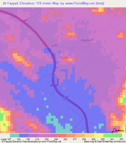 Al Fayyad,Oman Elevation Map