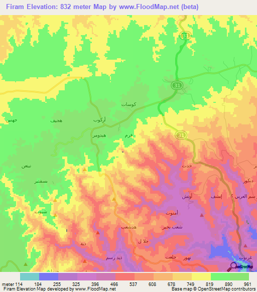 Firam,Oman Elevation Map