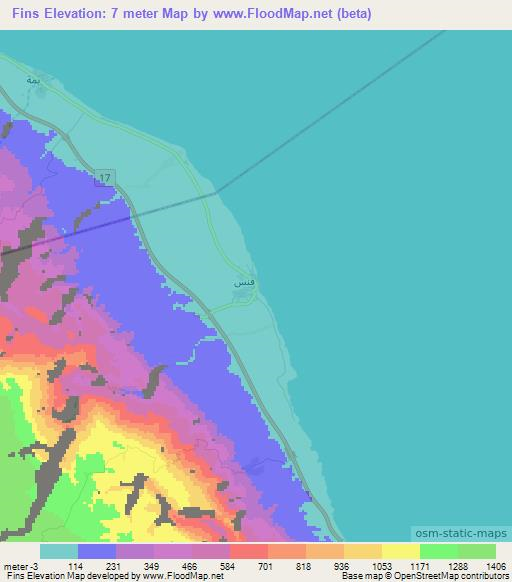 Fins,Oman Elevation Map