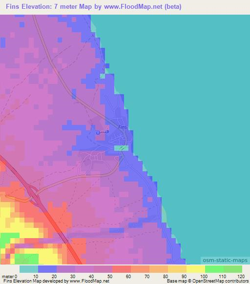 Fins,Oman Elevation Map