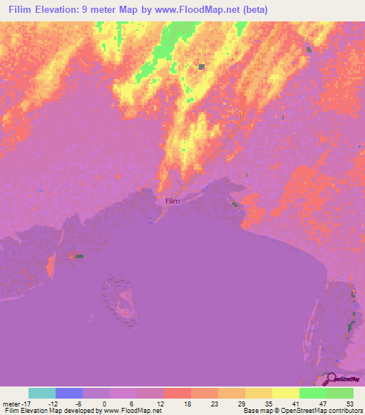 Filim,Oman Elevation Map