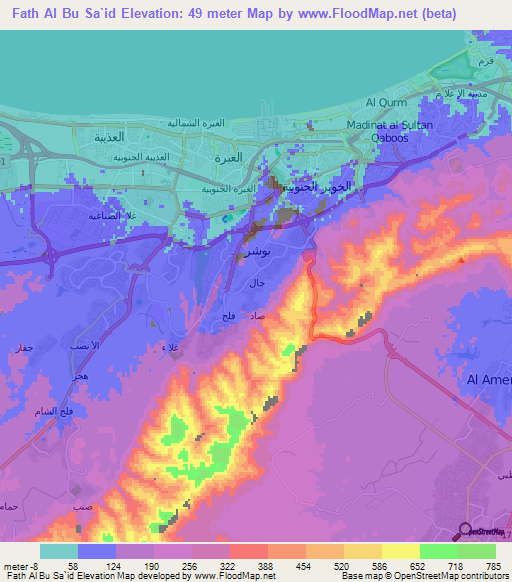 Fath Al Bu Sa`id,Oman Elevation Map