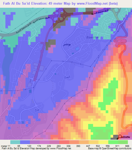 Fath Al Bu Sa`id,Oman Elevation Map