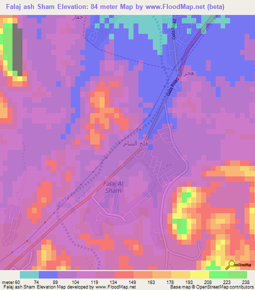 Falaj ash Sham,Oman Elevation Map