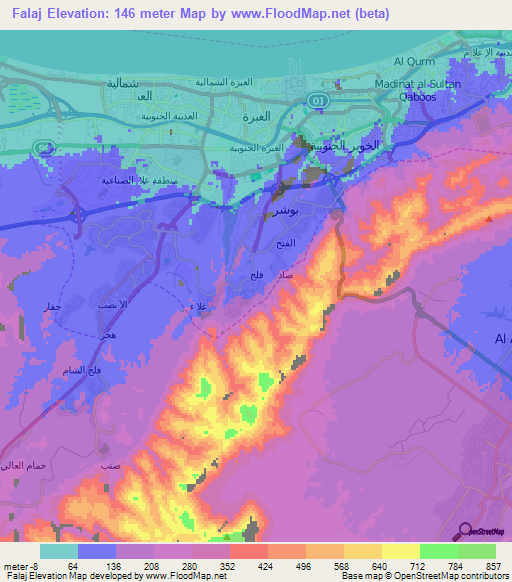 Falaj,Oman Elevation Map