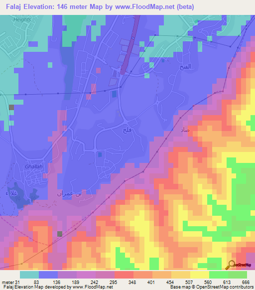 Falaj,Oman Elevation Map