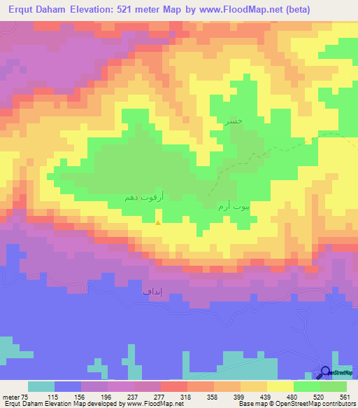 Erqut Daham,Oman Elevation Map