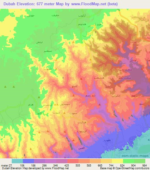 Dubah,Oman Elevation Map