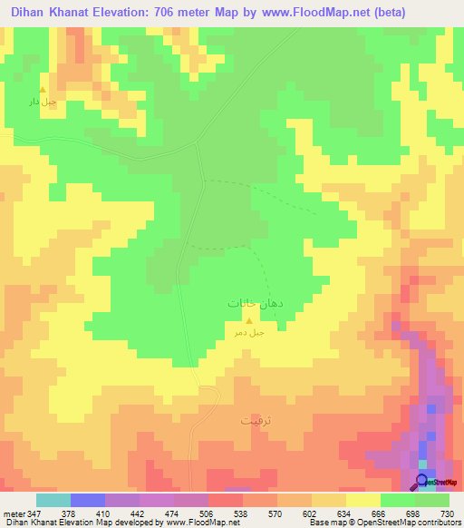 Dihan Khanat,Oman Elevation Map