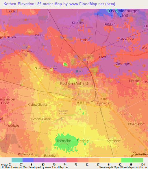 Kothen,Germany Elevation Map