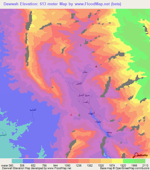 Dawwah,Oman Elevation Map