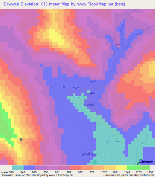 Dawwah,Oman Elevation Map