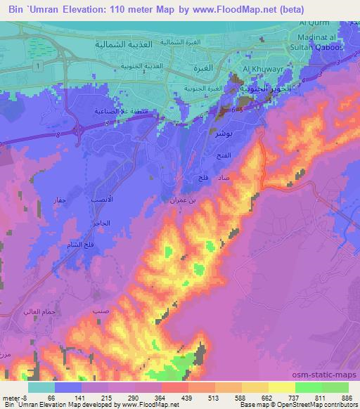 Bin `Umran,Oman Elevation Map