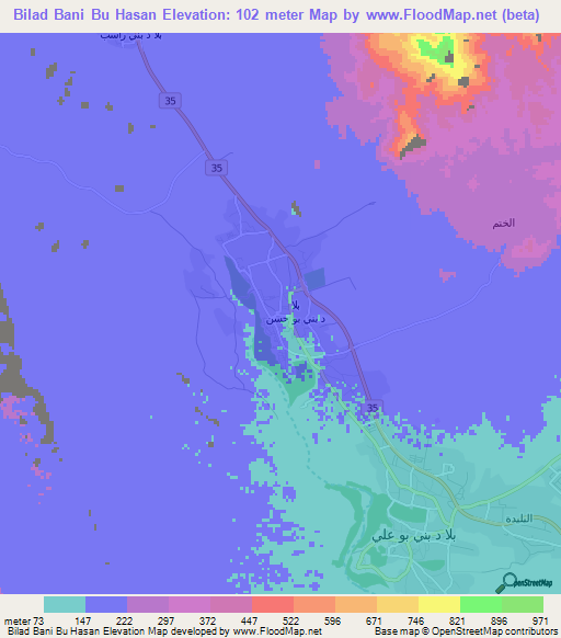 Bilad Bani Bu Hasan,Oman Elevation Map