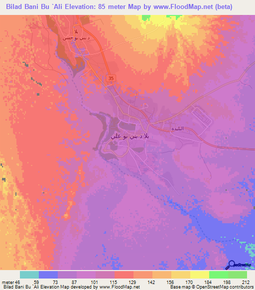 Bilad Bani Bu `Ali,Oman Elevation Map