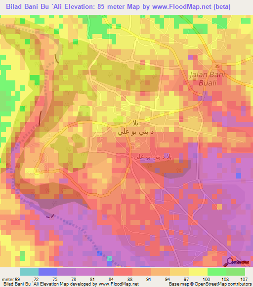 Bilad Bani Bu `Ali,Oman Elevation Map