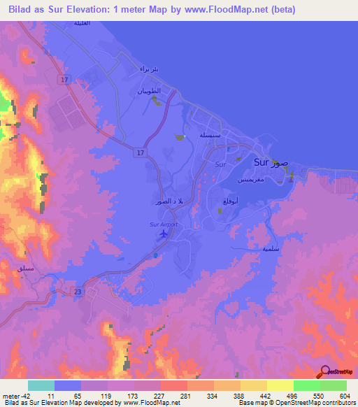 Bilad as Sur,Oman Elevation Map