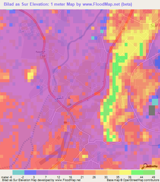 Bilad as Sur,Oman Elevation Map