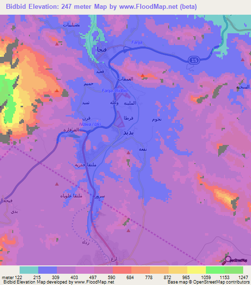 Bidbid,Oman Elevation Map