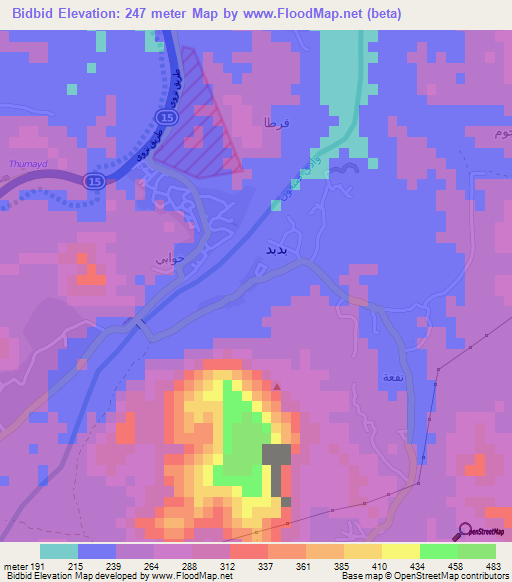 Bidbid,Oman Elevation Map