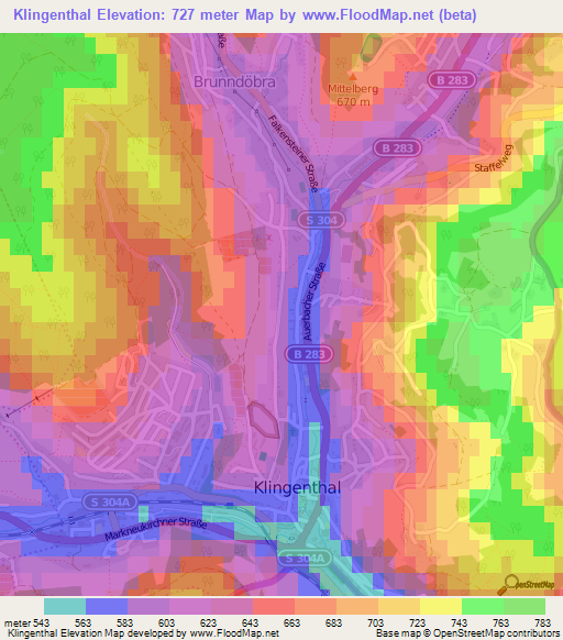 Klingenthal,Germany Elevation Map