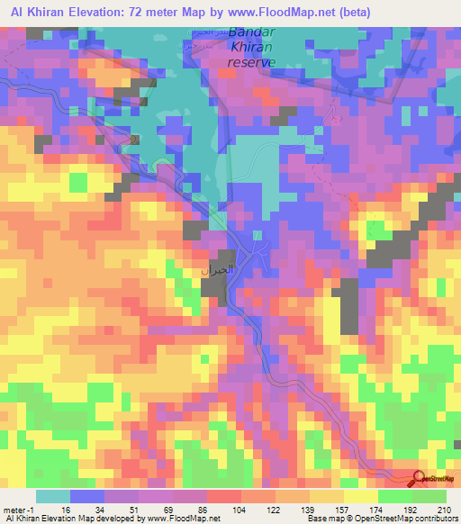 Al Khiran,Oman Elevation Map