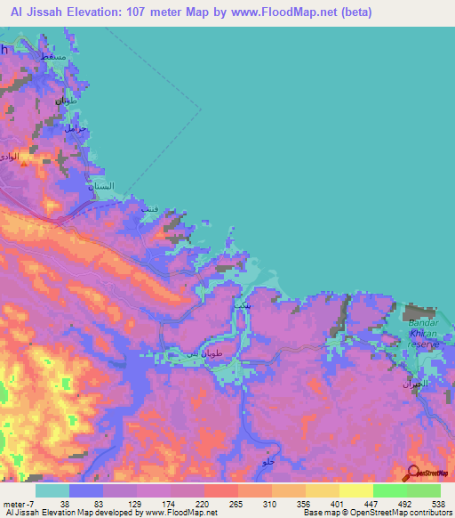 Al Jissah,Oman Elevation Map