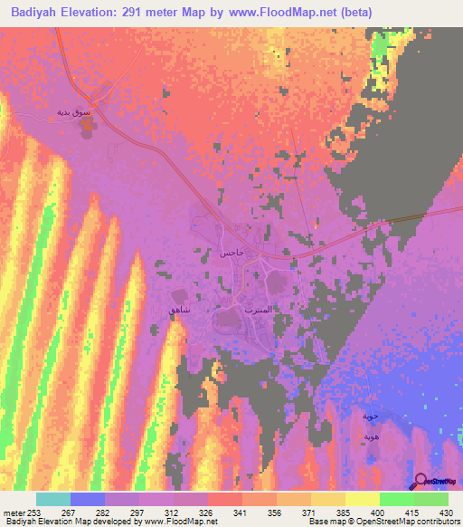 Badiyah,Oman Elevation Map