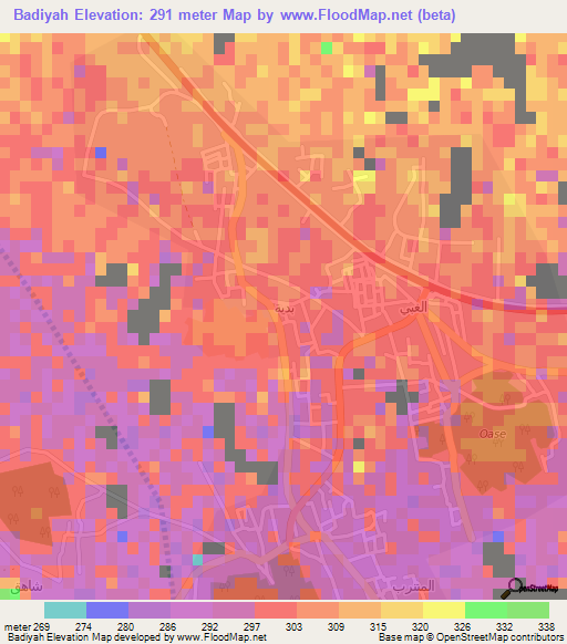 Badiyah,Oman Elevation Map