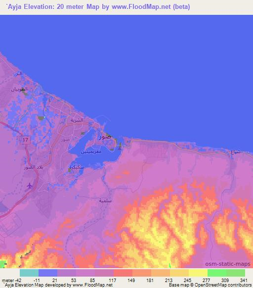 `Ayja,Oman Elevation Map