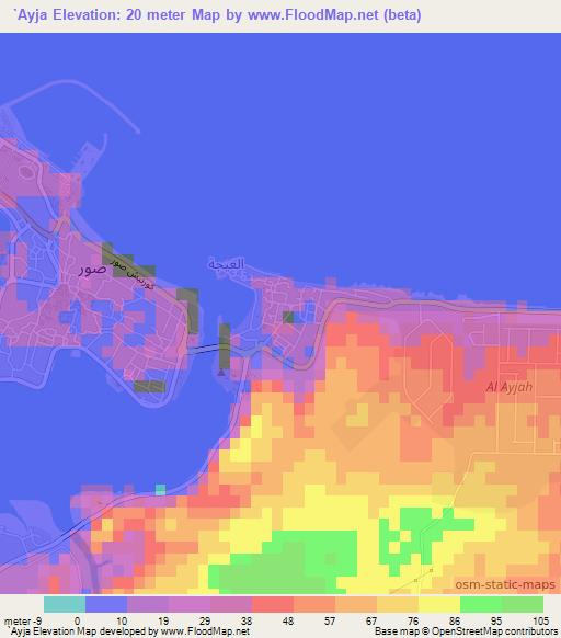 `Ayja,Oman Elevation Map