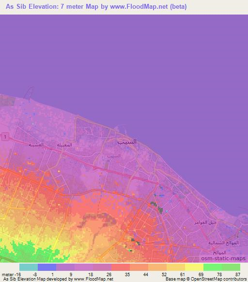 As Sib,Oman Elevation Map