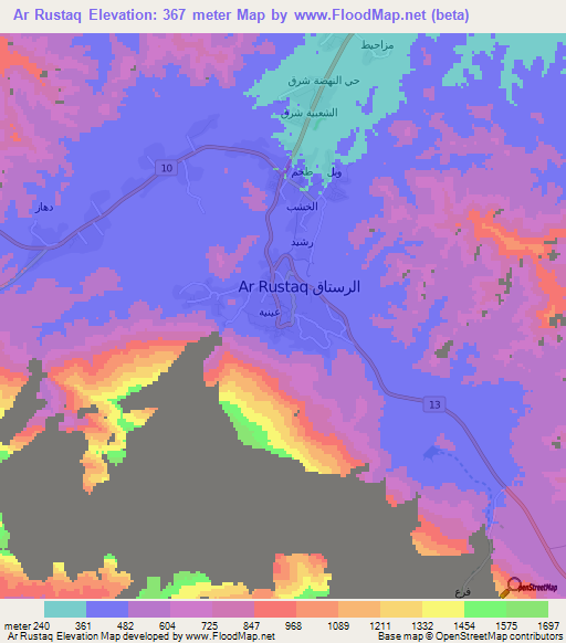 Ar Rustaq,Oman Elevation Map