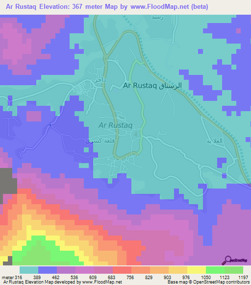 Ar Rustaq,Oman Elevation Map