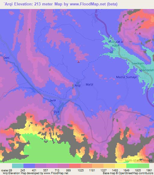 `Arqi,Oman Elevation Map