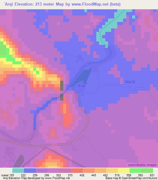 `Arqi,Oman Elevation Map