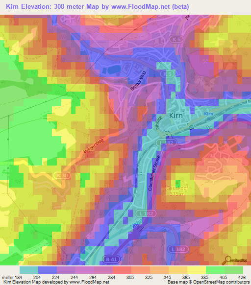 Kirn,Germany Elevation Map