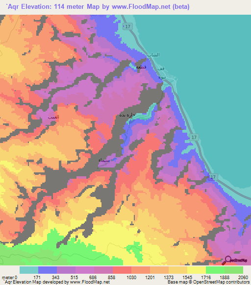 `Aqr,Oman Elevation Map