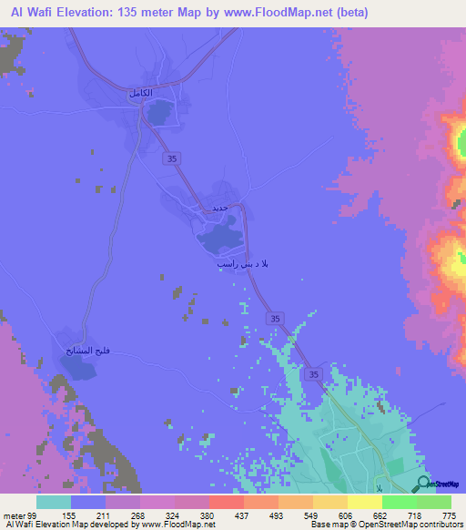 Al Wafi,Oman Elevation Map