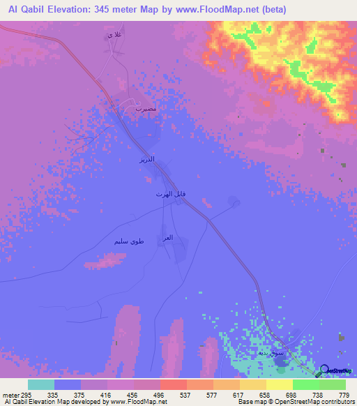 Al Qabil,Oman Elevation Map