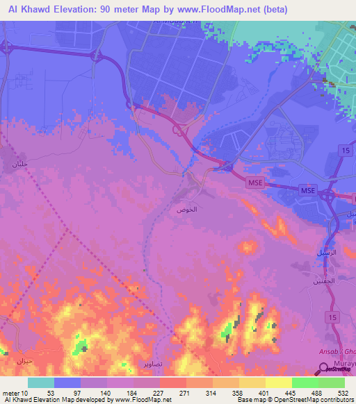 Al Khawd,Oman Elevation Map