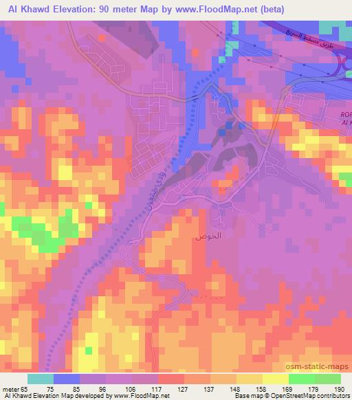 Al Khawd,Oman Elevation Map