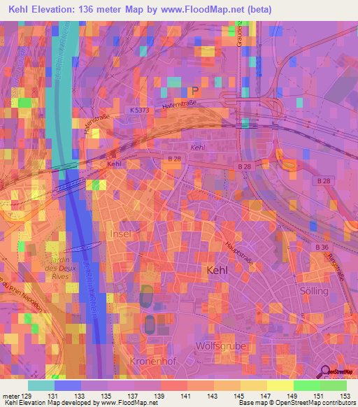 Kehl,Germany Elevation Map