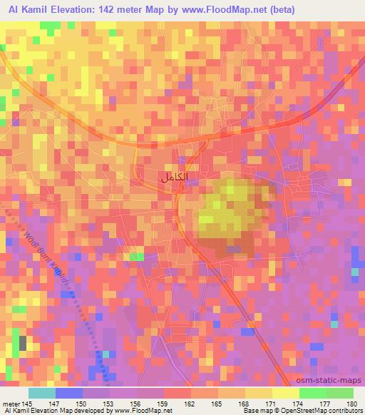 Al Kamil,Oman Elevation Map