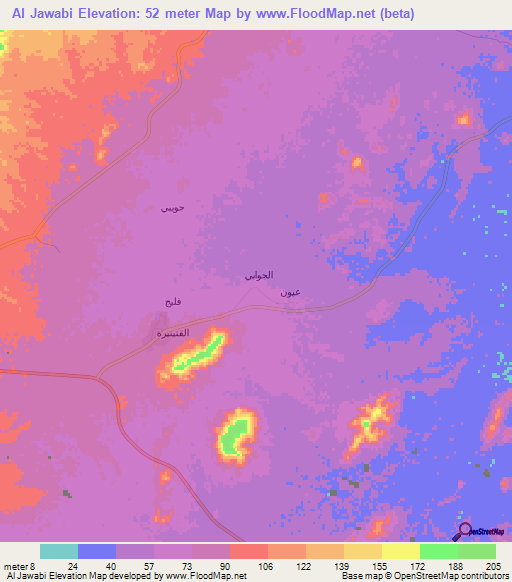 Al Jawabi,Oman Elevation Map